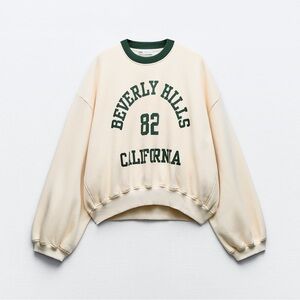 Zara Ribbed Collar BH text print sweatshirt